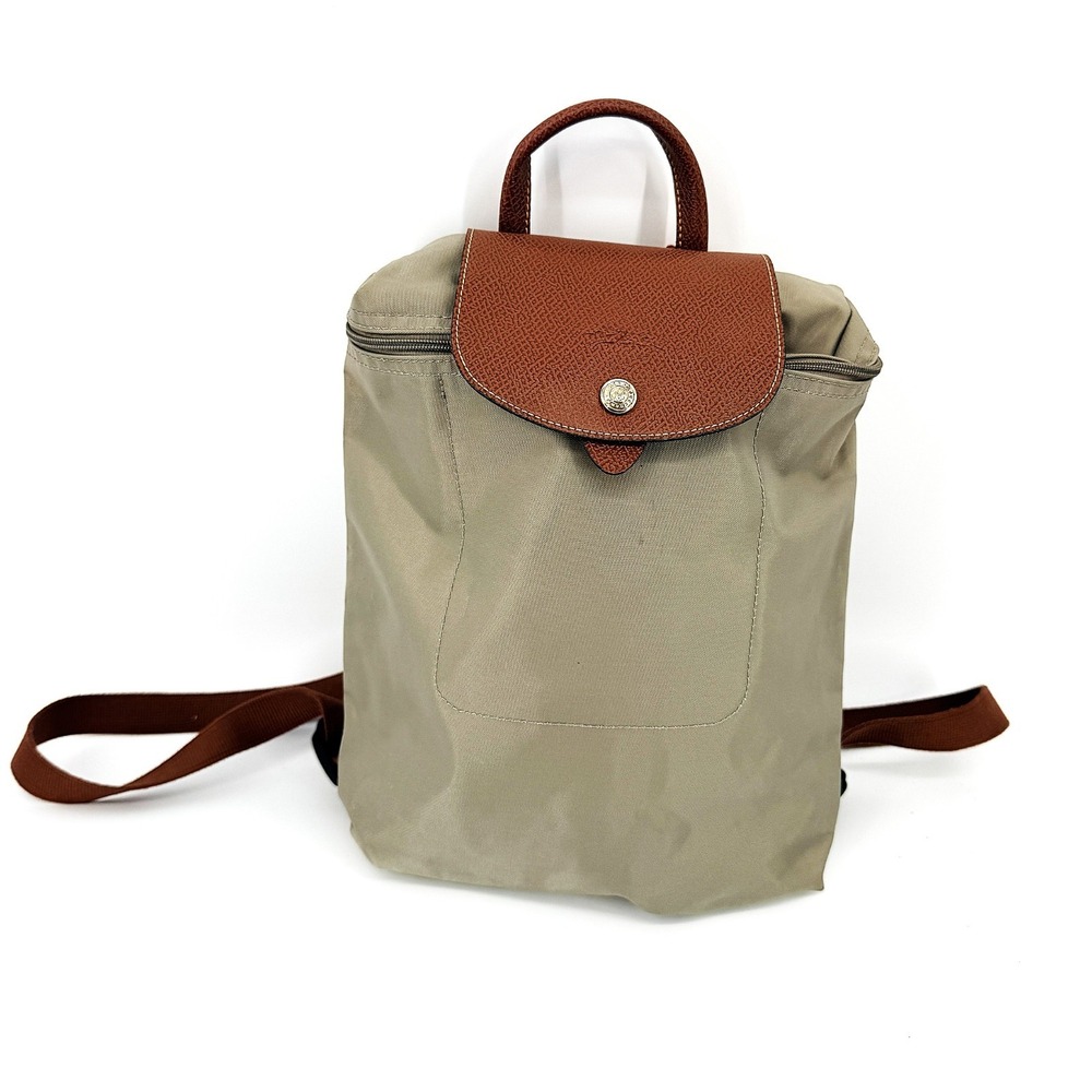 Longchamp Le Pliage Backpack Taupe Brown Nylon Leather Trim L1621619P55